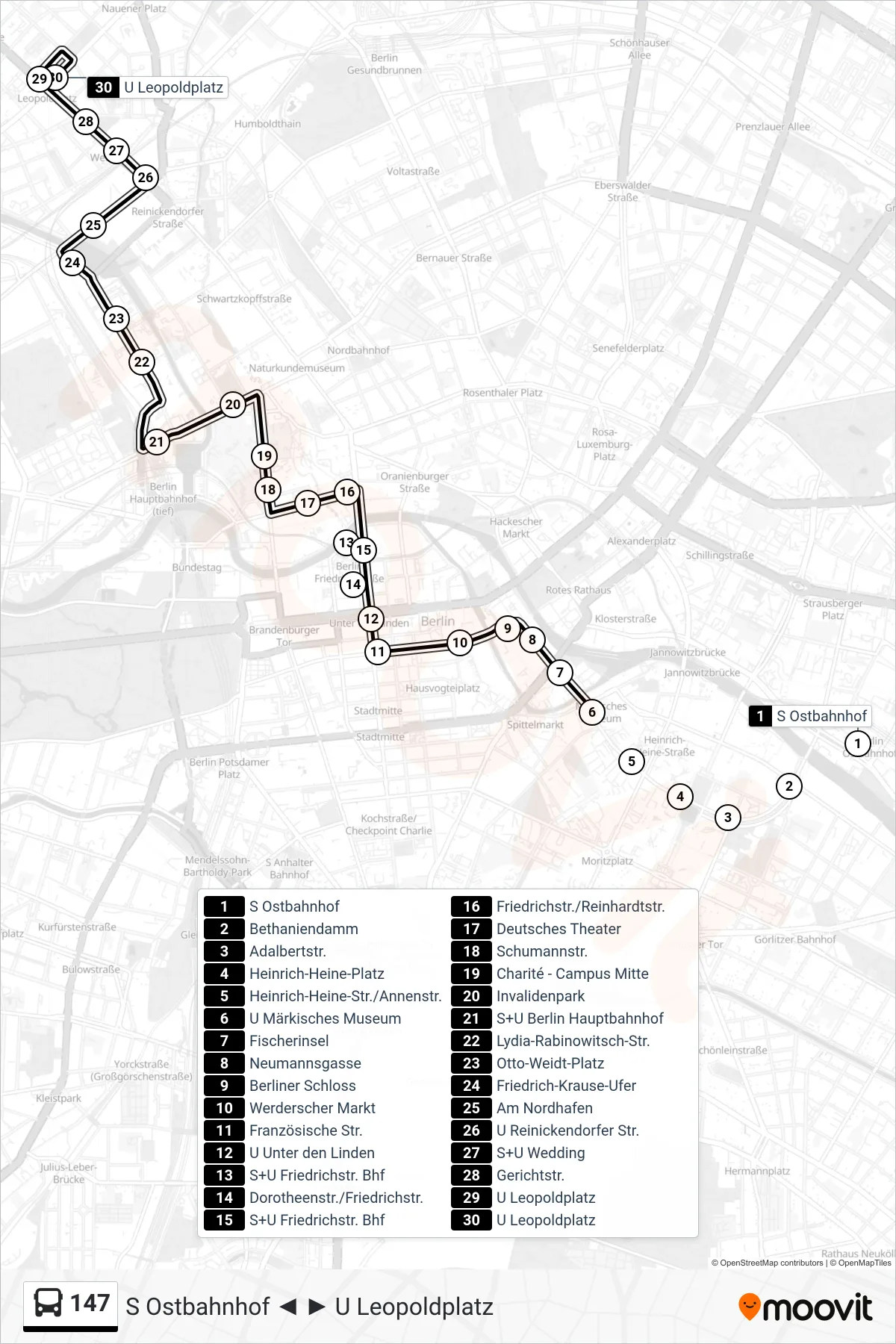 Linie 147 (Bus) Richtung U Leopoldplatz: Route und Haltestellen auf der Karte