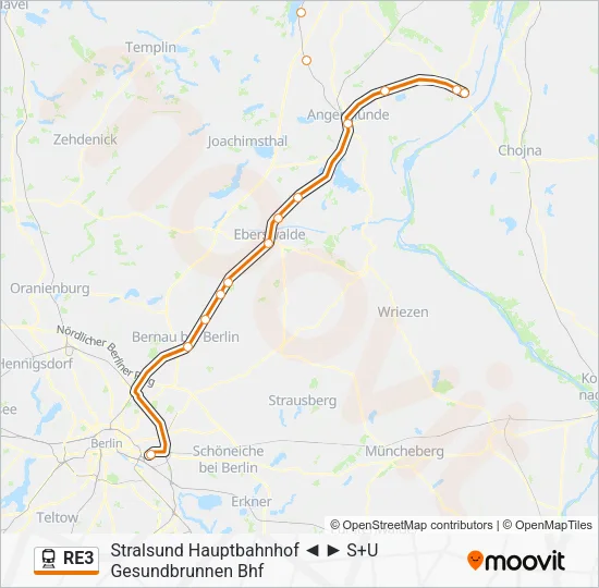 Поезд RE3: карта маршрута