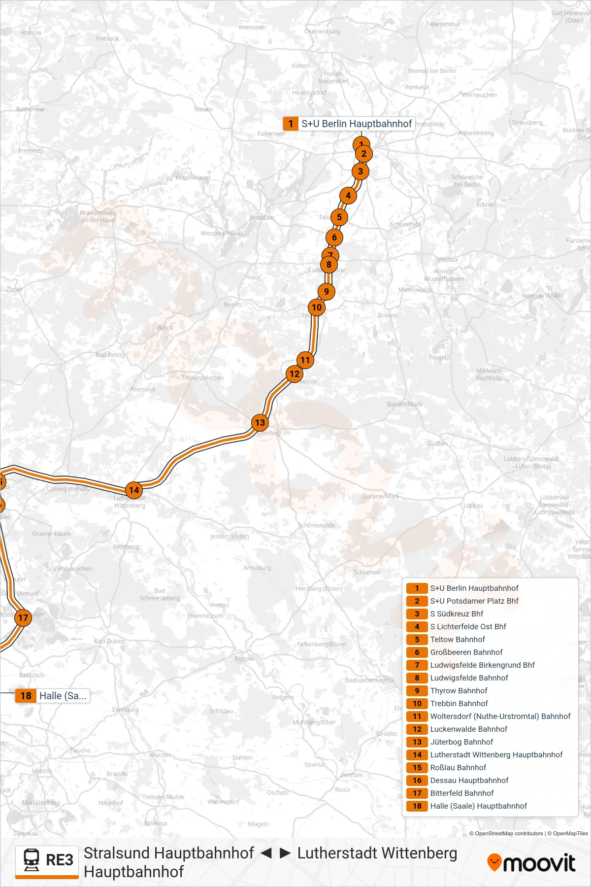 Linie RE3 (Bahn) Richtung Halle (Saale) Hauptbahnhof: Route und Haltestellen auf der Karte