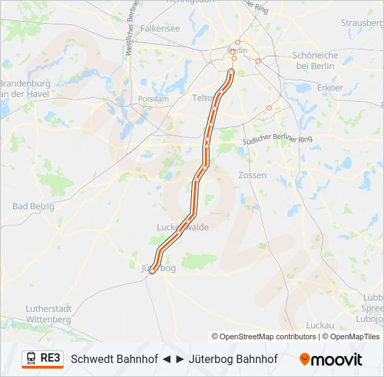 Поезд RE3: карта маршрута