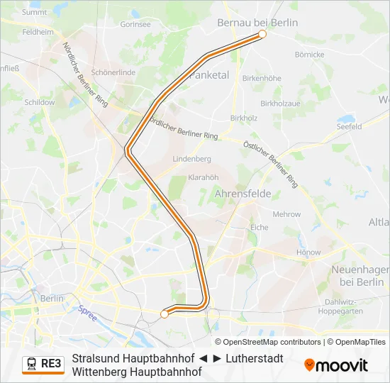 Поезд RE3: карта маршрута
