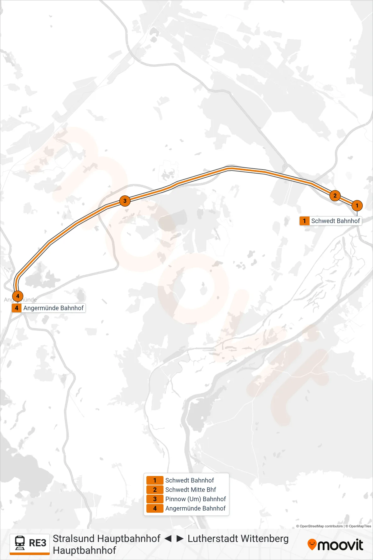 Linie RE3 (Bahn) Richtung Angermünde Bahnhof: Route und Haltestellen auf der Karte
