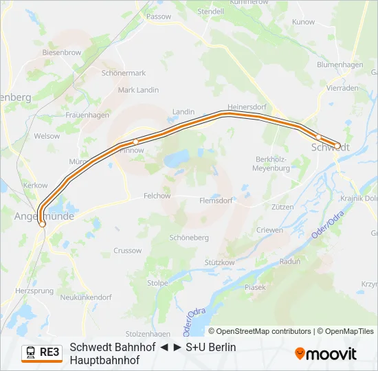 Поезд RE3: карта маршрута