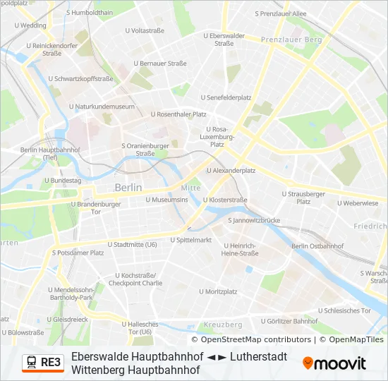 Поезд RE3: карта маршрута