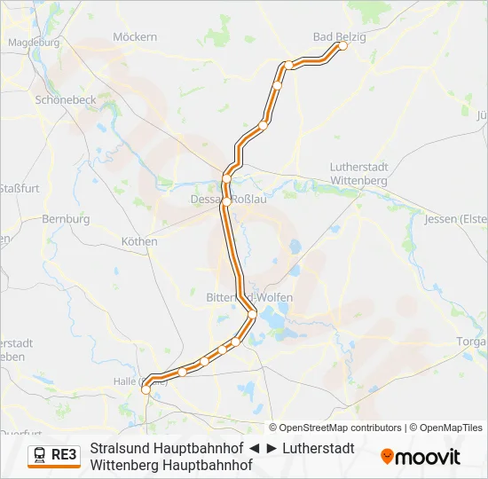Поезд RE3: карта маршрута