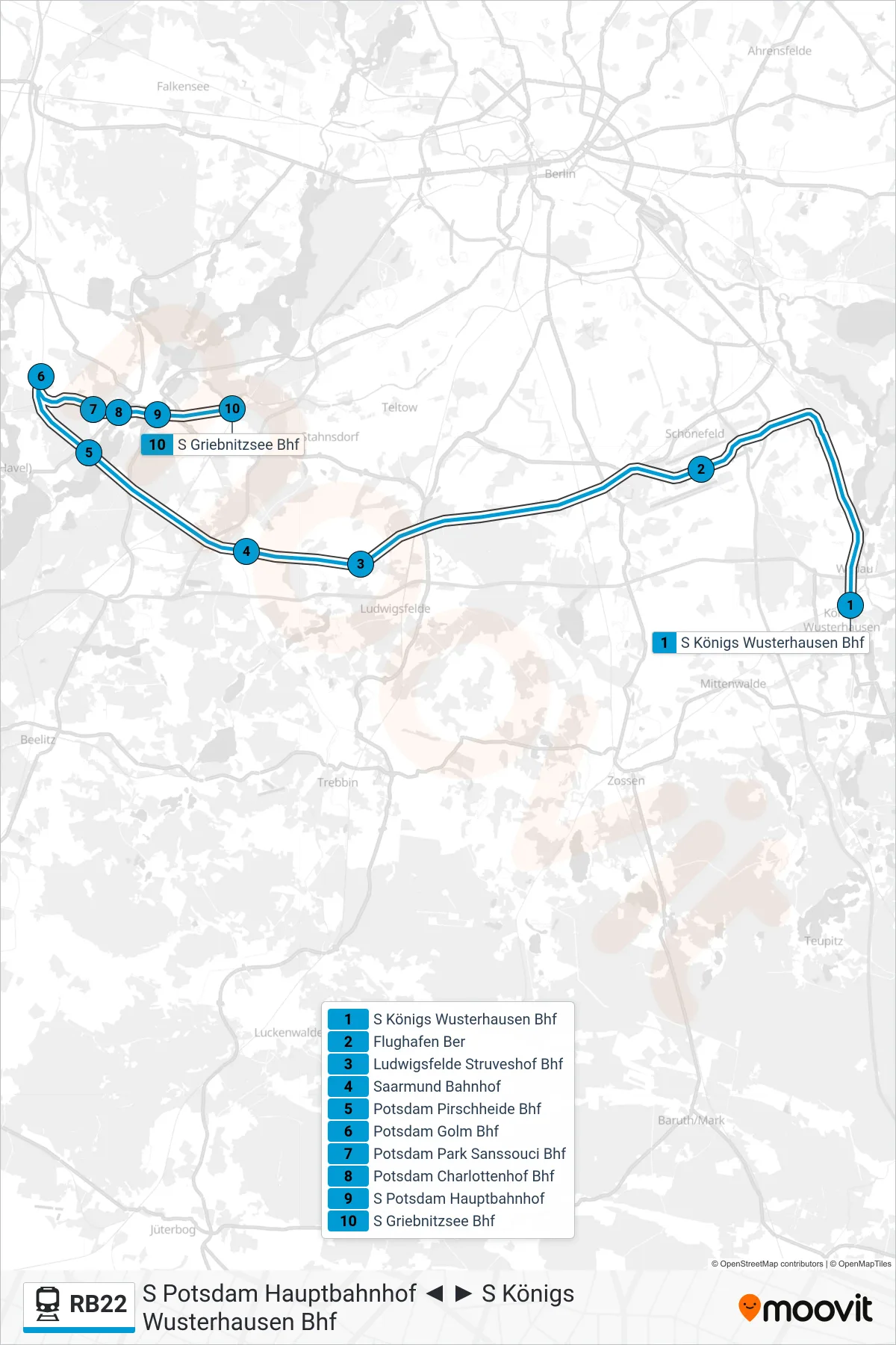 Linie RB22 (Bahn) Richtung S Griebnitzsee Bhf: Route und Haltestellen auf der Karte