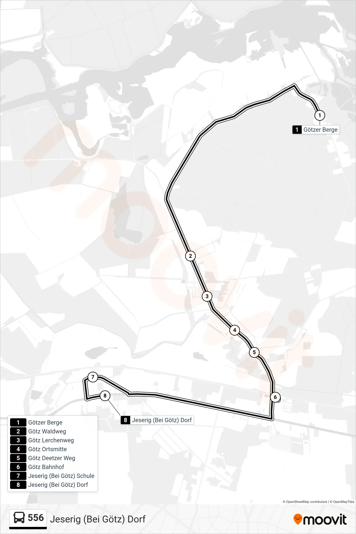 Linie 556 (Bus) Richtung Jeserig (Bei Götz) Dorf: Route und Haltestellen auf der Karte