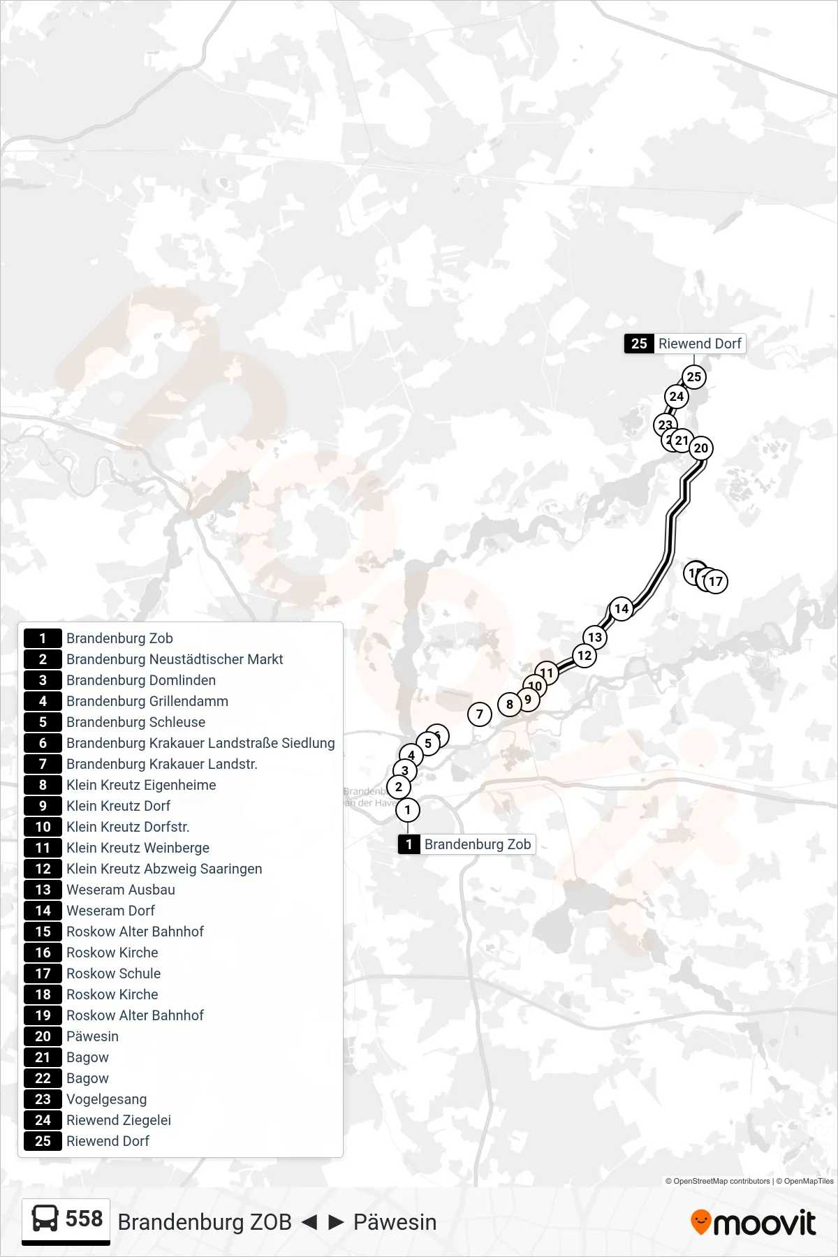 Linie 558 (Bus) Richtung Riewend Dorf: Route und Haltestellen auf der Karte