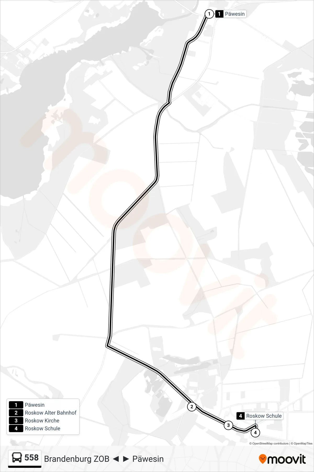 Linie 558 (Bus) Richtung Roskow Schule: Route und Haltestellen auf der Karte