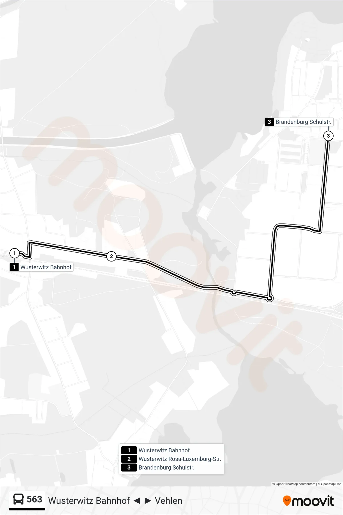 Linie 563 (Bus) Richtung Brandenburg Schulstr.: Route und Haltestellen auf der Karte