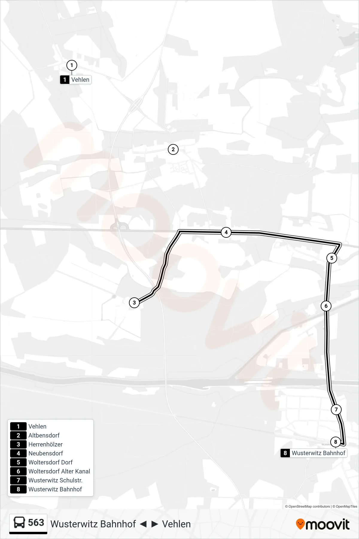 Linie 563 (Bus) Richtung Wusterwitz Bahnhof: Route und Haltestellen auf der Karte