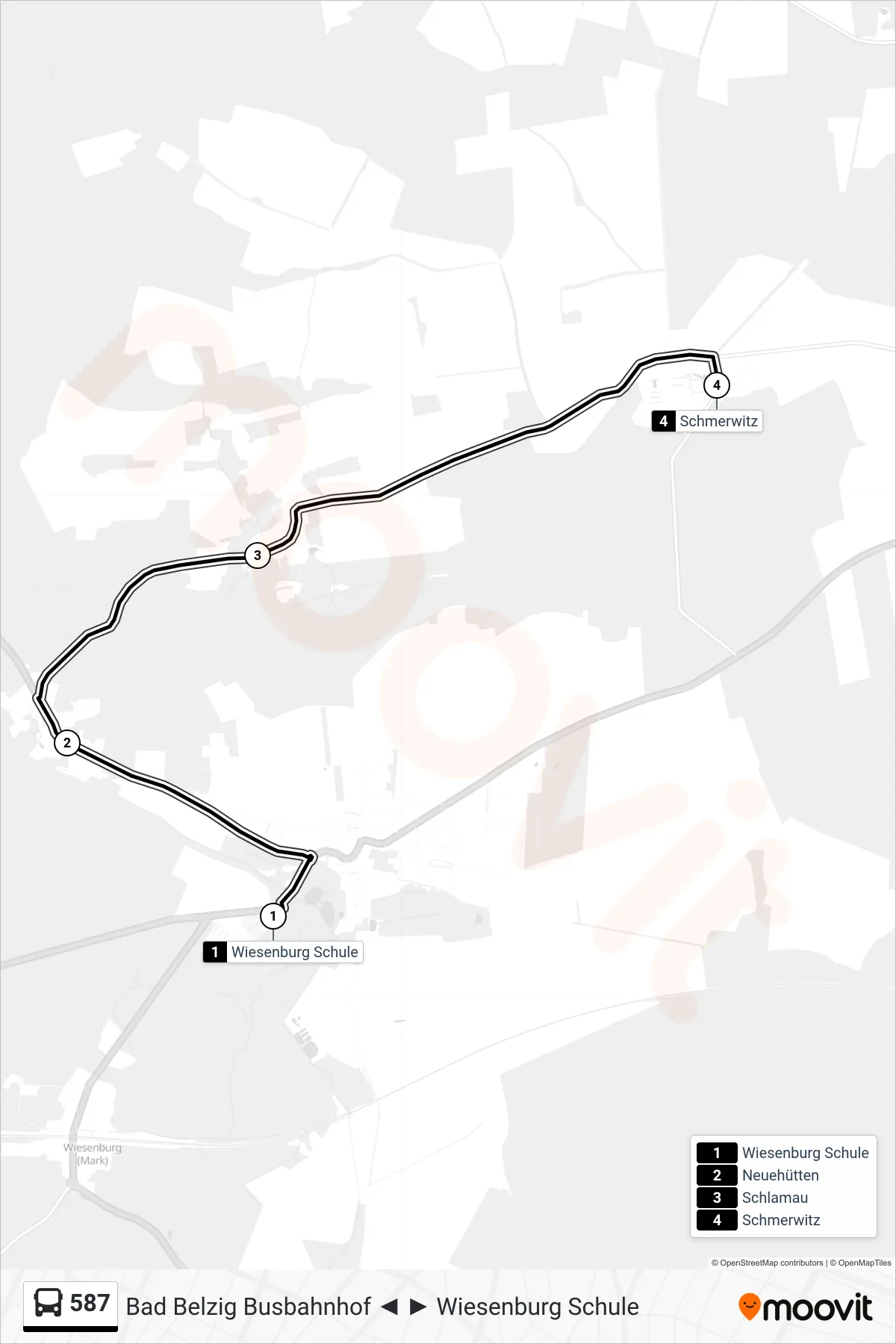 Linie 587 (Bus) Richtung Schmerwitz: Route und Haltestellen auf der Karte
