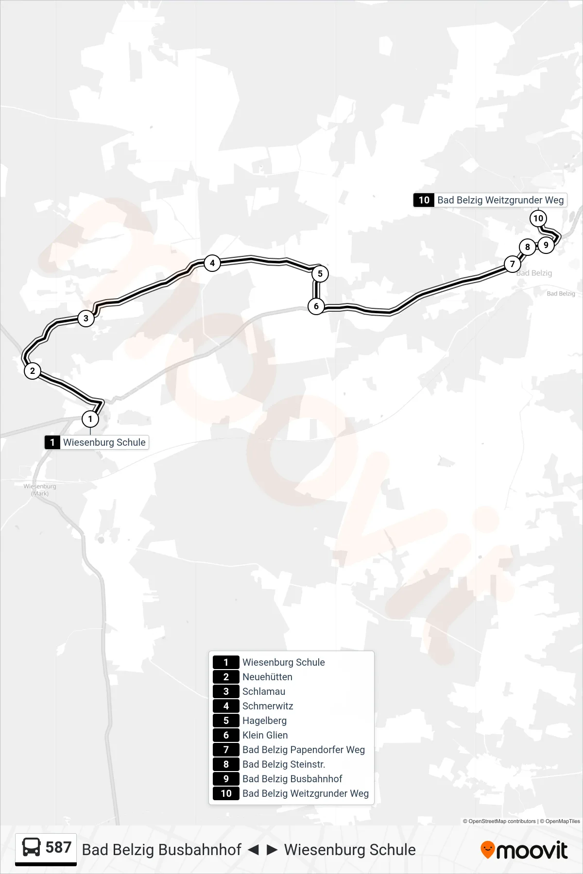 587 bus Line (Bad Belzig Weitzgrunder Weg) route and stops on a map