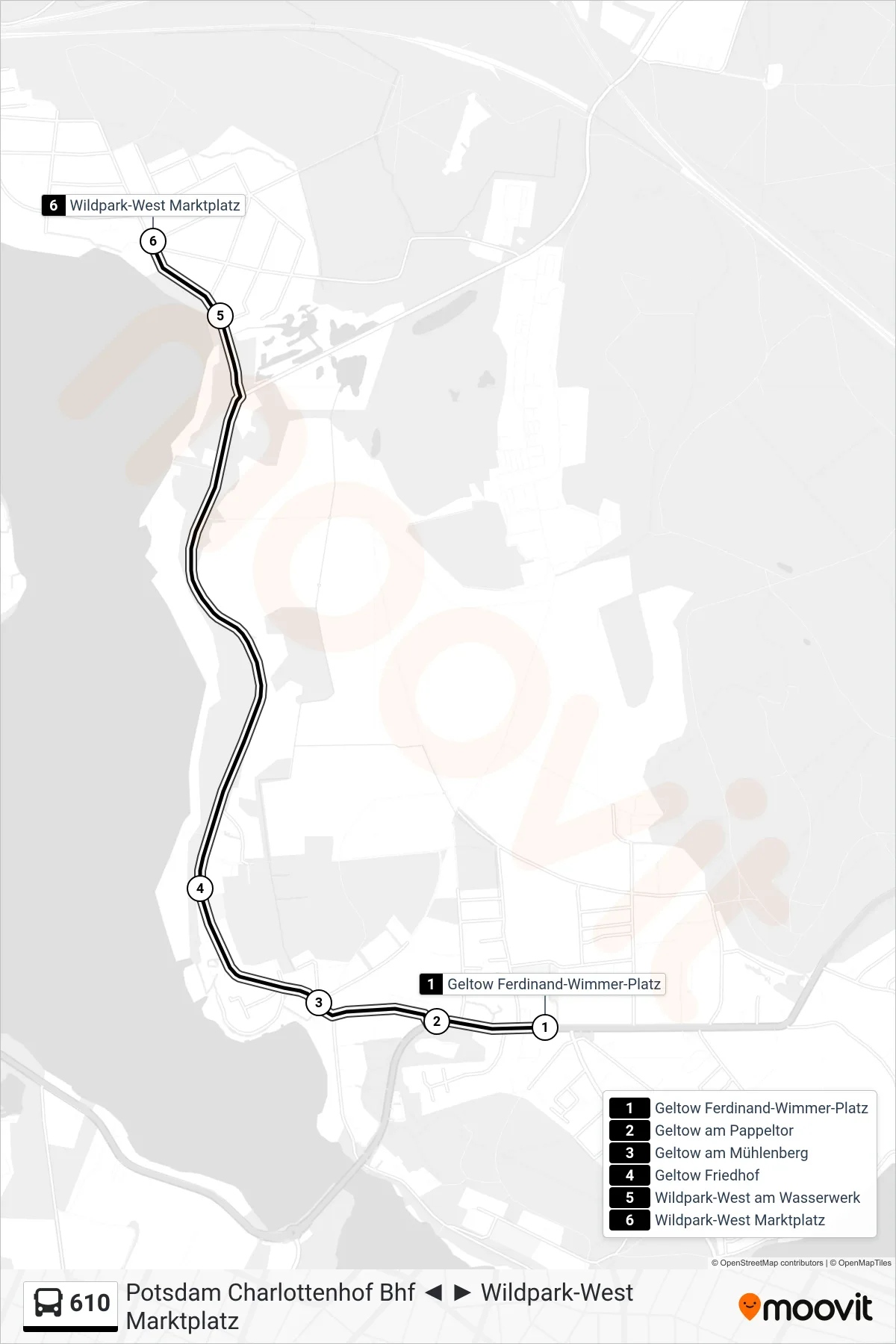 Linie 610 (Bus) Richtung Wildpark-West Marktplatz: Route und Haltestellen auf der Karte