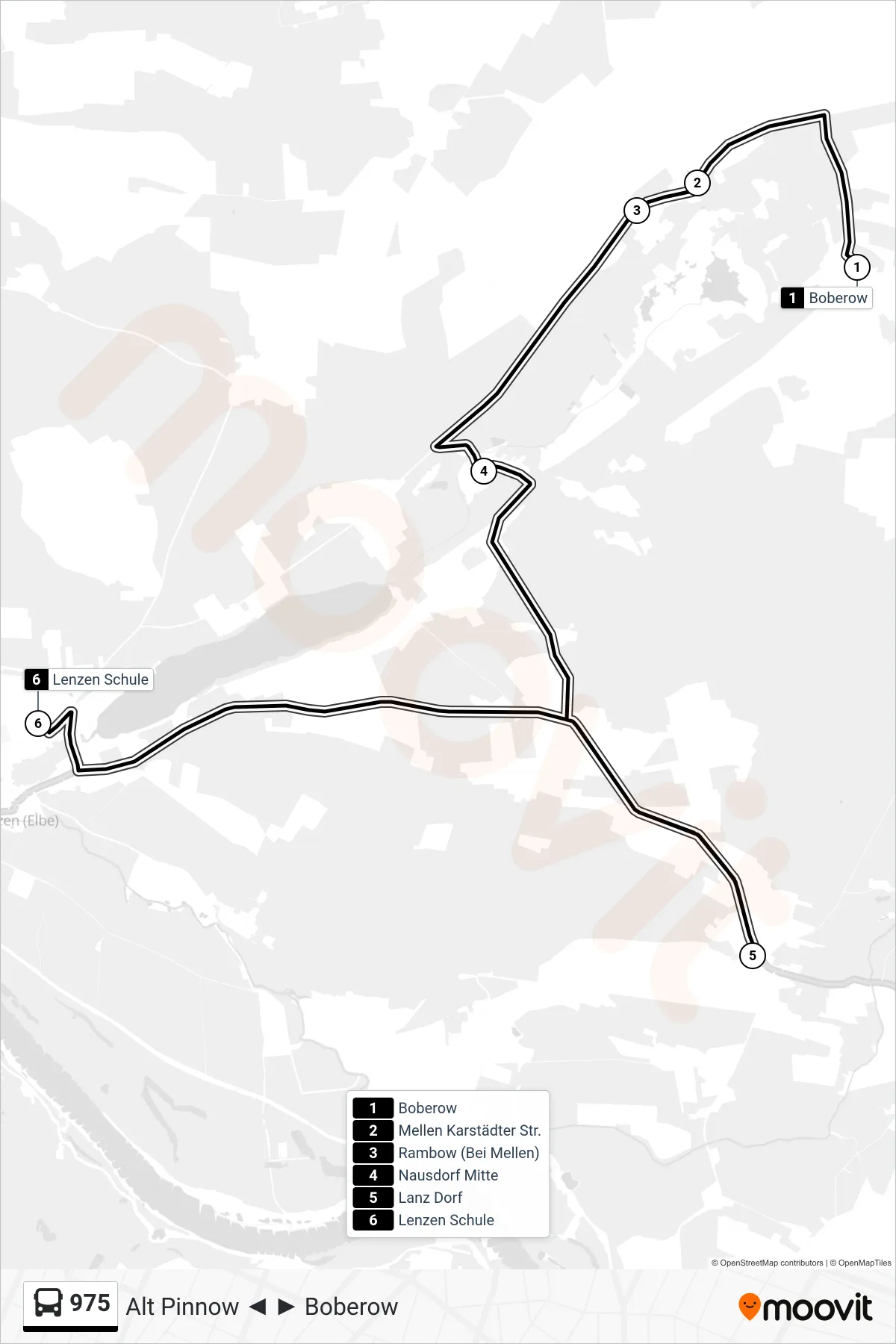 Linie 975 (Bus) Richtung Lenzen Schule: Route und Haltestellen auf der Karte