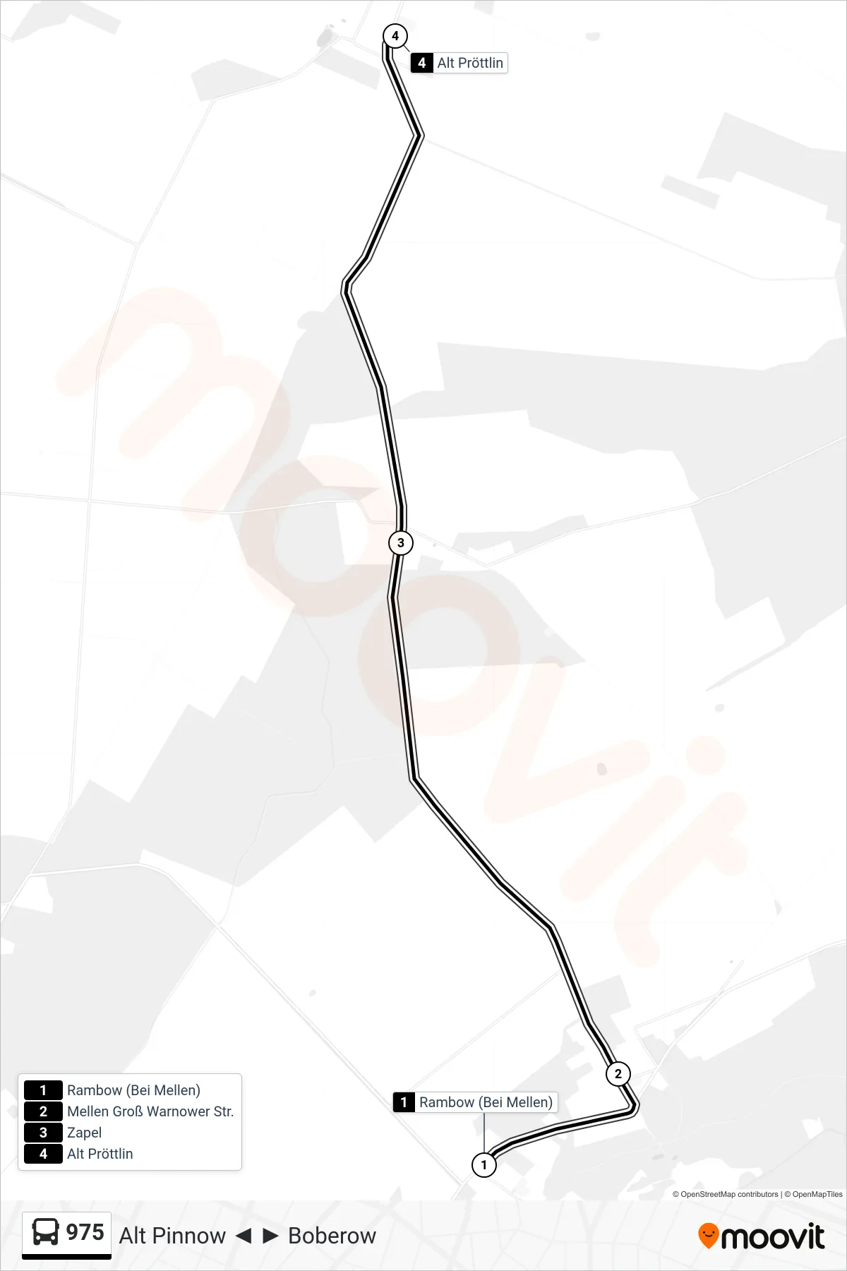 Linie 975 (Bus) Richtung Alt Pröttlin: Route und Haltestellen auf der Karte