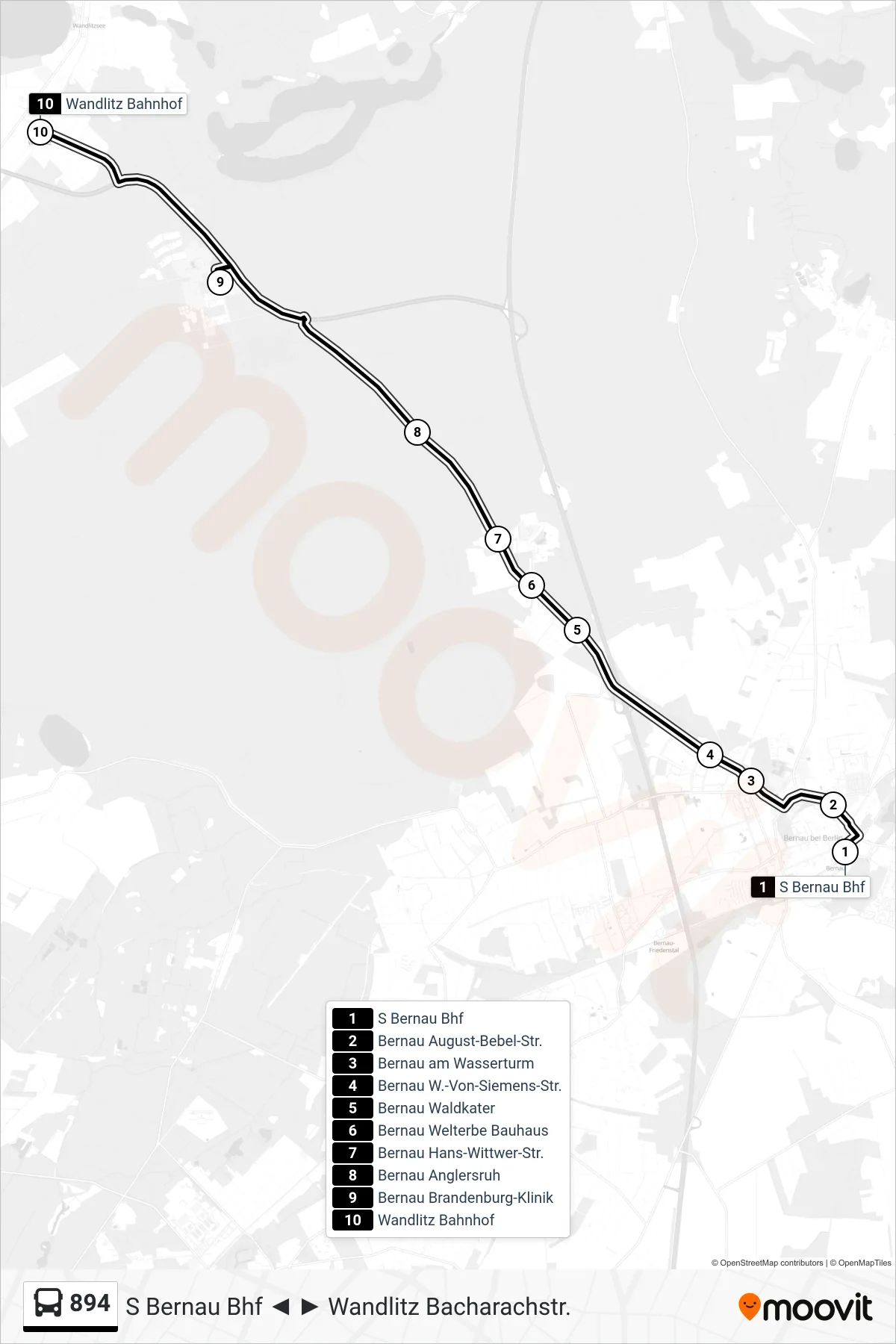 894 bus Line (Wandlitz Bahnhof) route and stops on a map