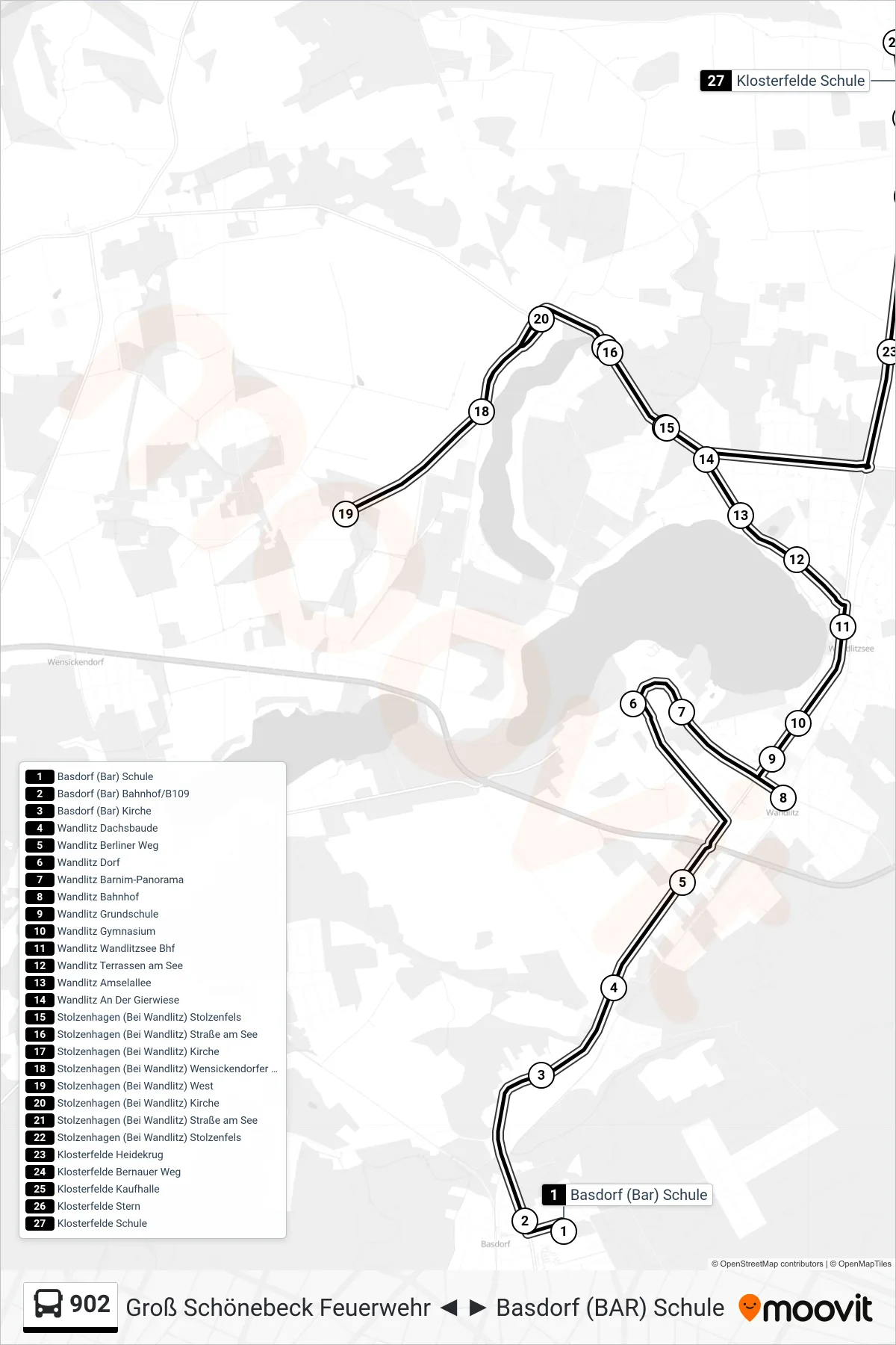 Linie 902 (Bus) Richtung Klosterfelde Schule: Route und Haltestellen auf der Karte