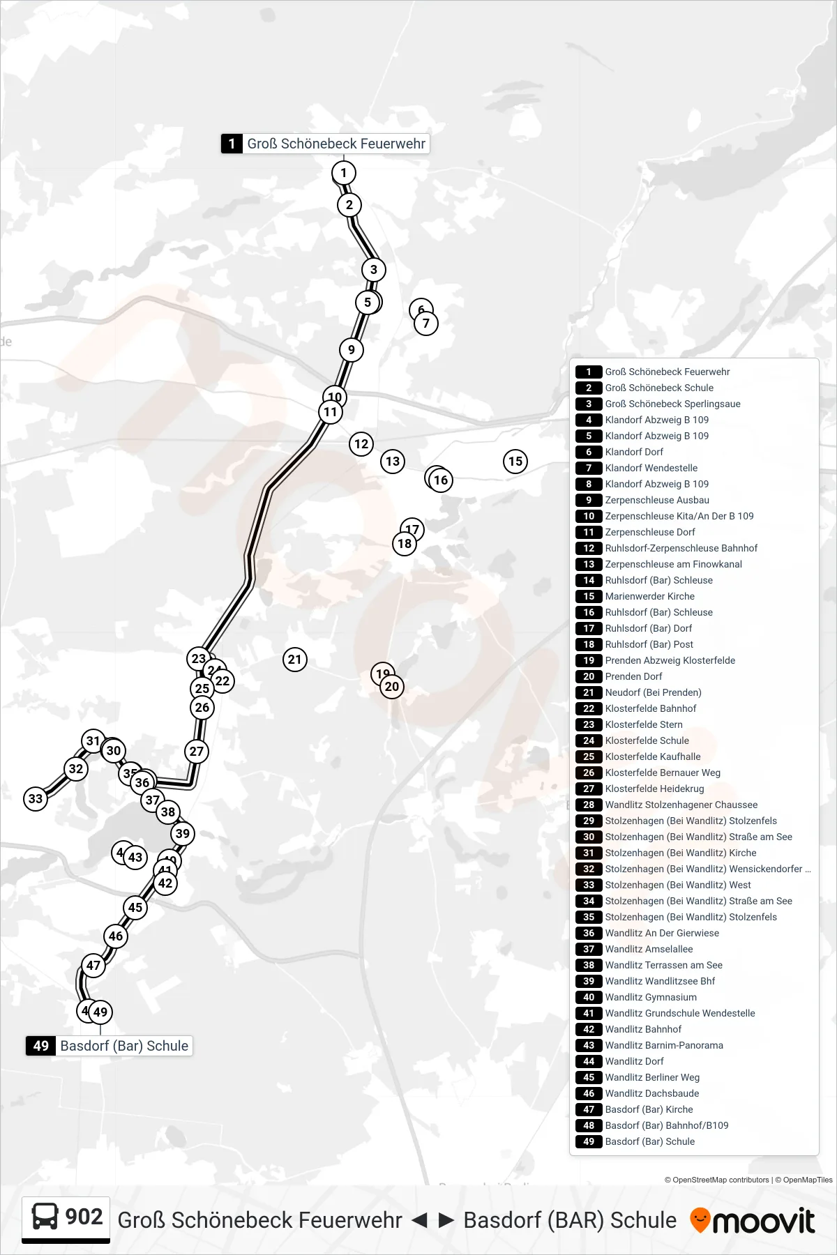 Linie 902 (Bus) Richtung Basdorf (Bar) Schule: Route und Haltestellen auf der Karte