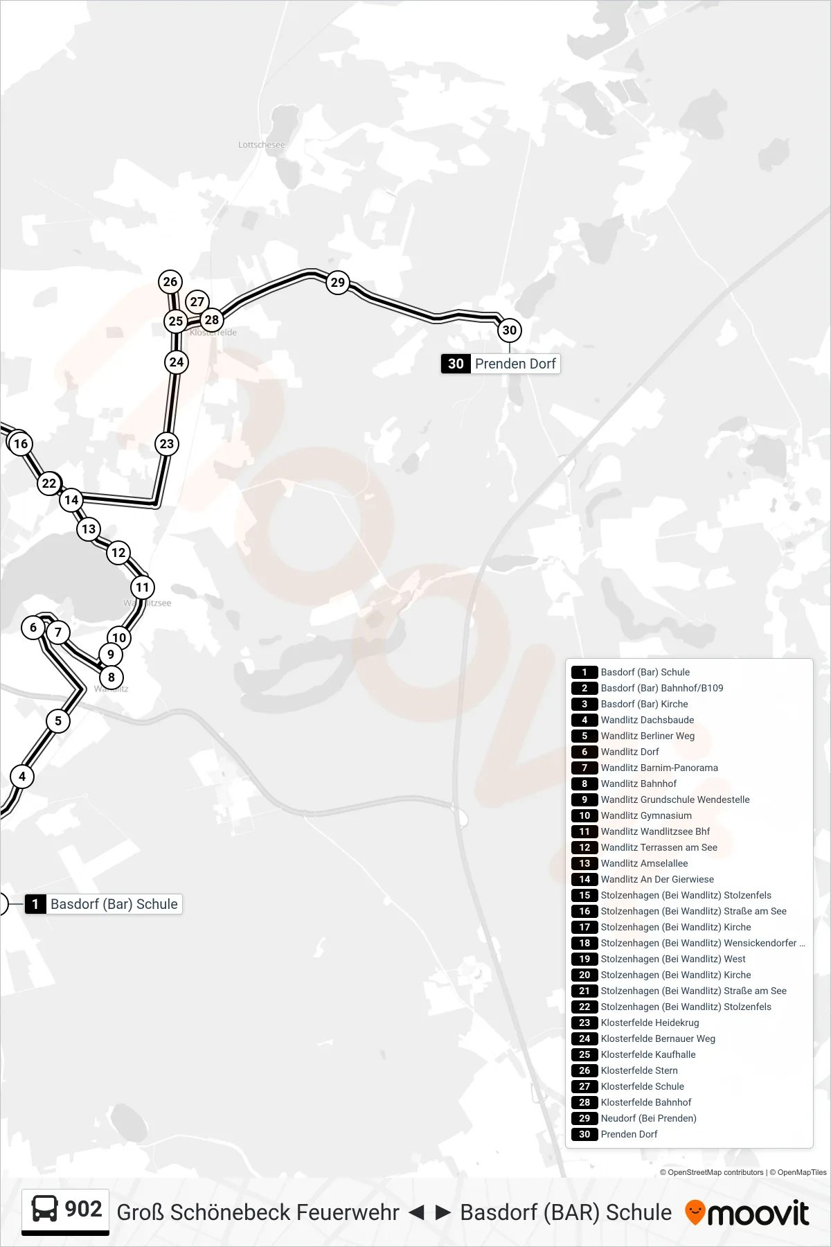 Linie 902 (Bus) Richtung Prenden Dorf: Route und Haltestellen auf der Karte