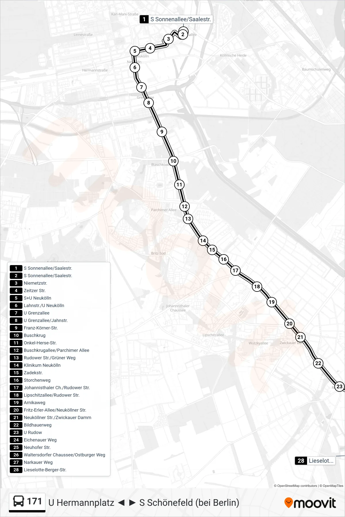 Linie 171 (Bus) Richtung Lieselotte-Berger-Str.: Route und Haltestellen auf der Karte