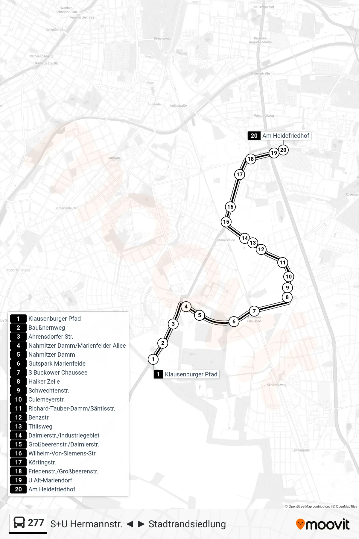 Linie 277 (Bus) Richtung Am Heidefriedhof: Route und Haltestellen auf der Karte