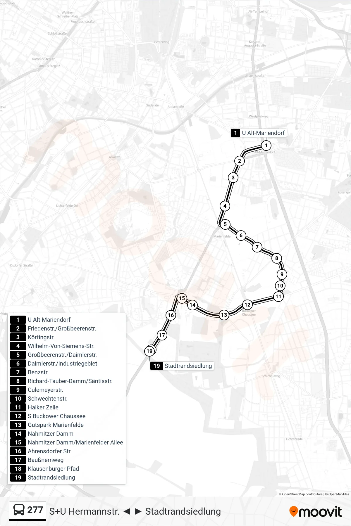 Linie 277 (Bus) Richtung Stadtrandsiedlung: Route und Haltestellen auf der Karte