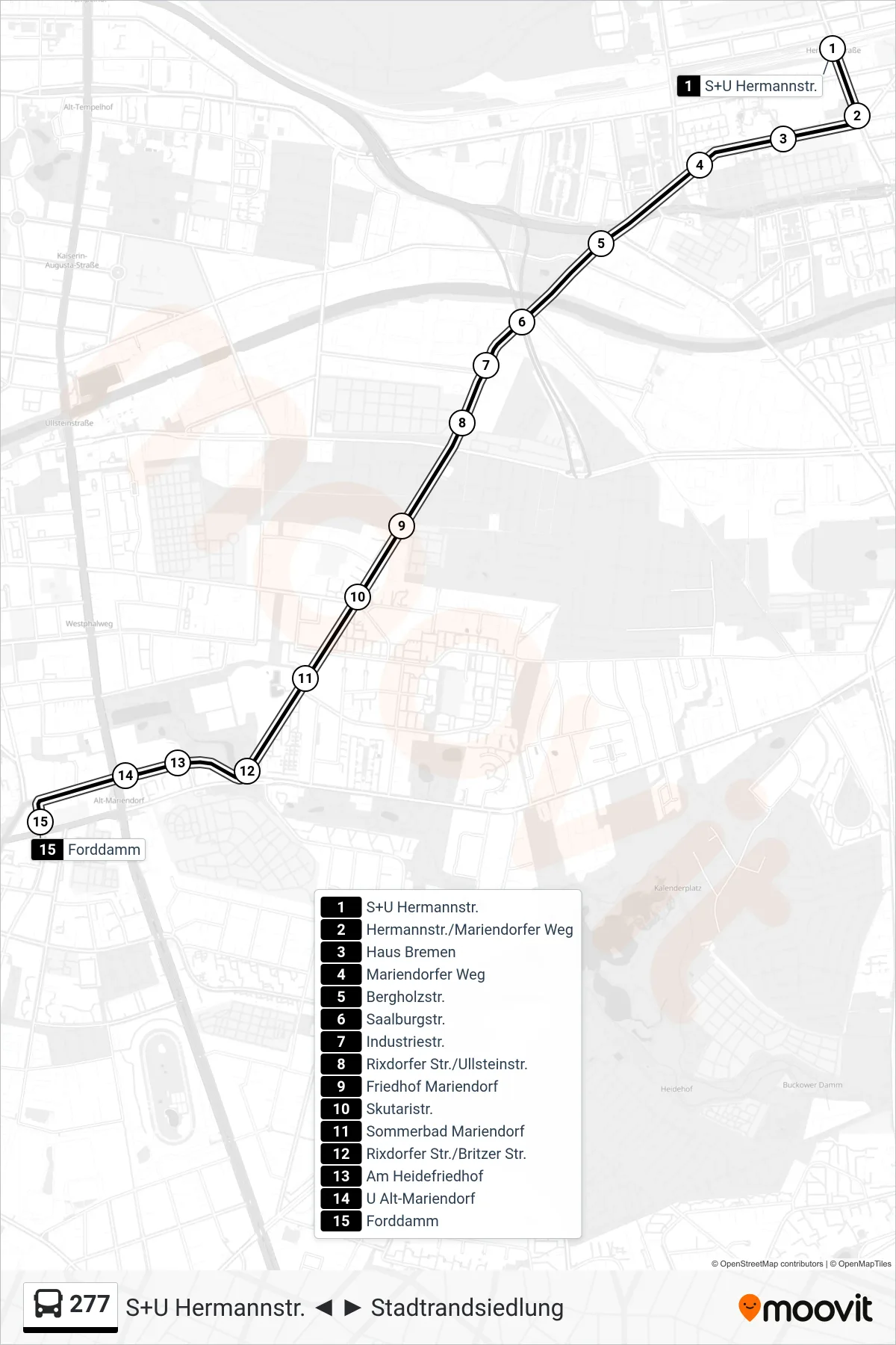 Linie 277 (Bus) Richtung Forddamm: Route und Haltestellen auf der Karte