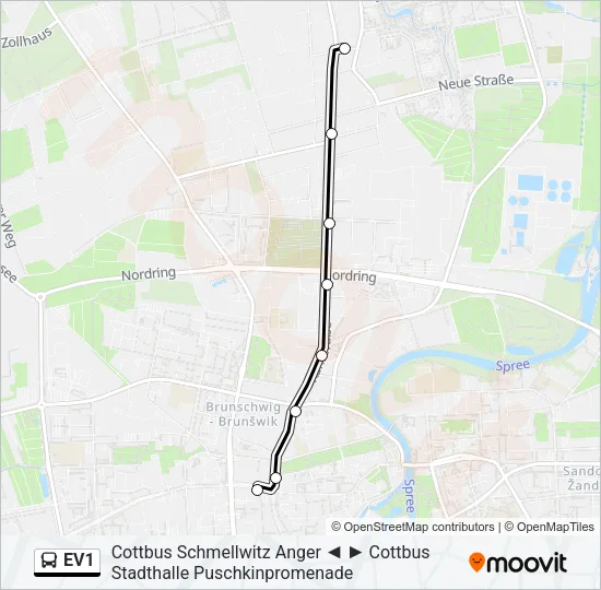 EV1 Bus Line Map