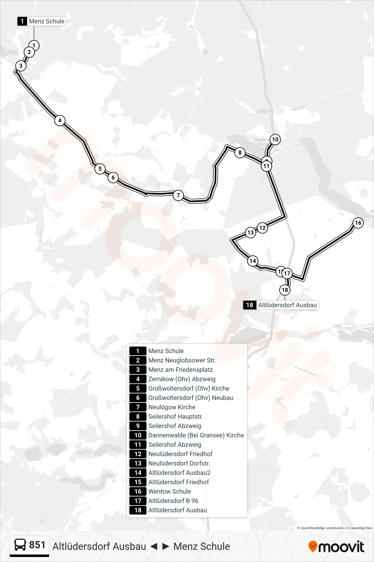 Linie 851 (Bus) Richtung Altlüdersdorf Ausbau: Route und Haltestellen auf der Karte