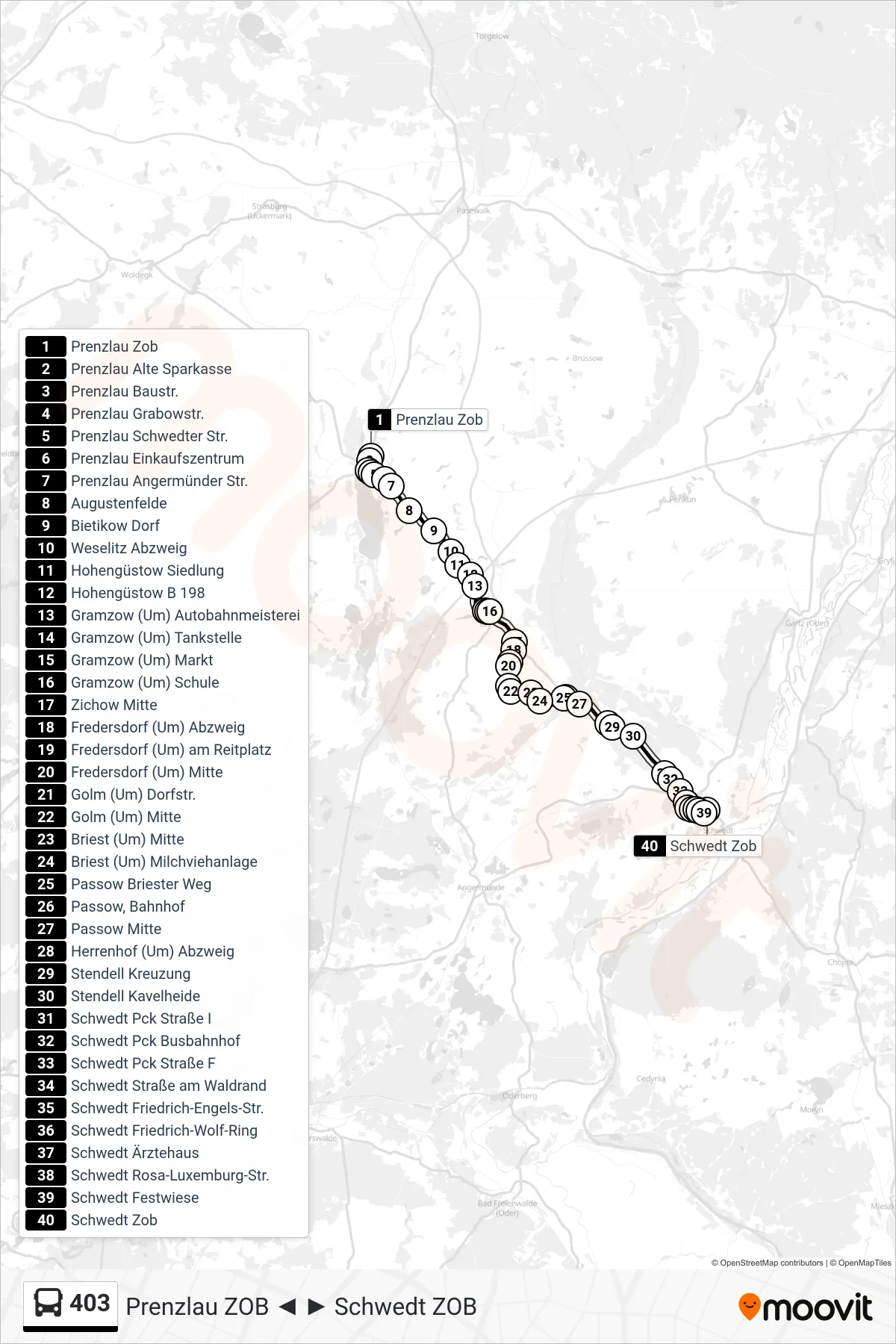 Linie 403 (Bus) Richtung Schwedt Zob: Route und Haltestellen auf der Karte