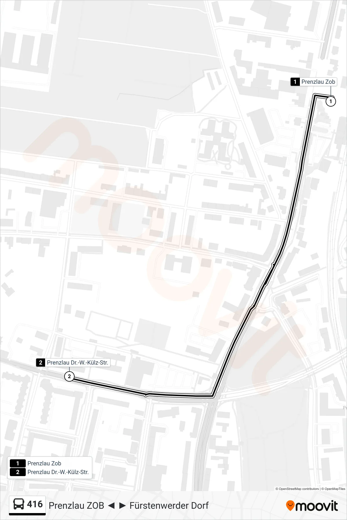 Linie 416 (Bus) Richtung Prenzlau Dr.-W.-Külz-Str.: Route und Haltestellen auf der Karte