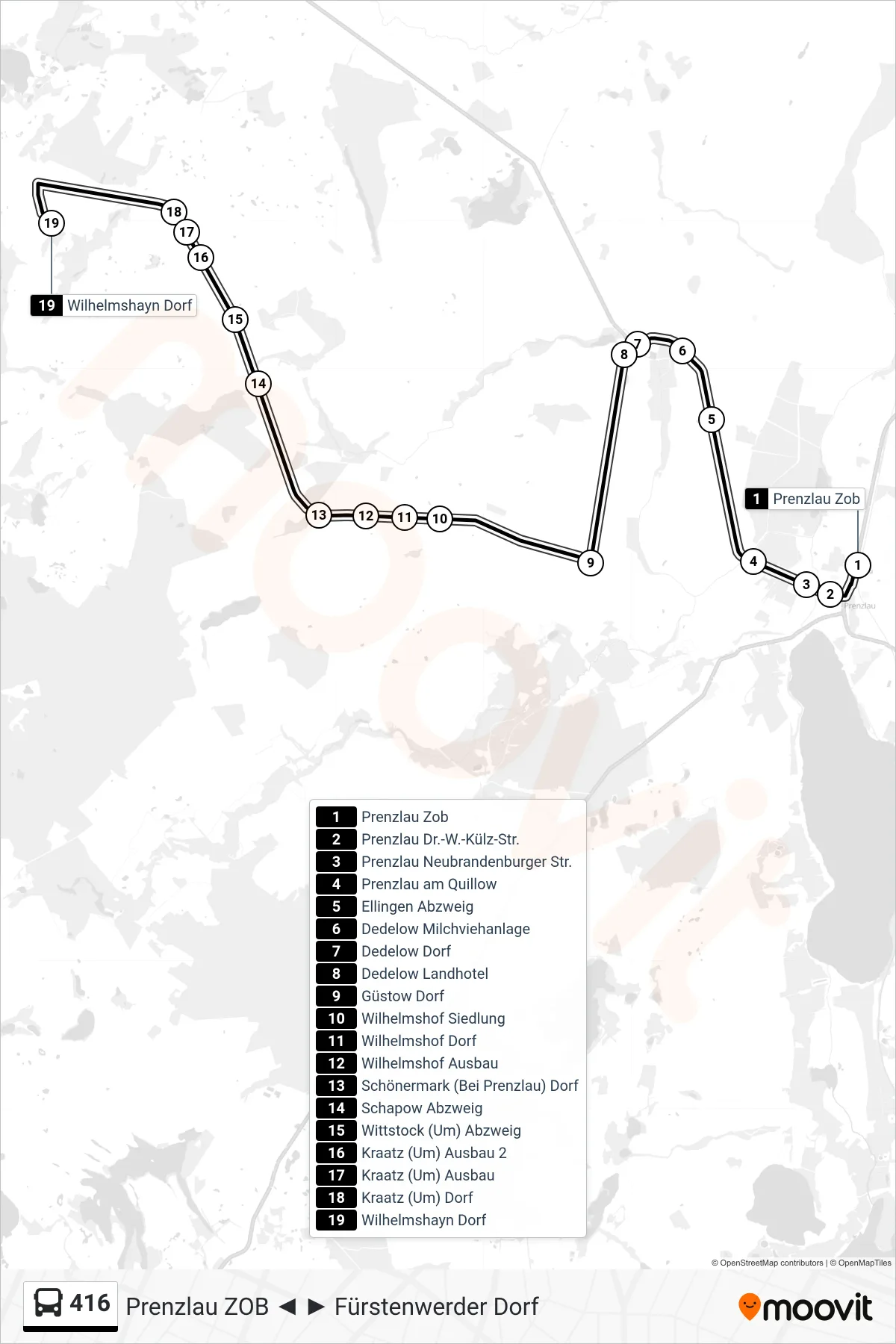416 bus Line (Wilhelmshayn Dorf) route and stops on a map