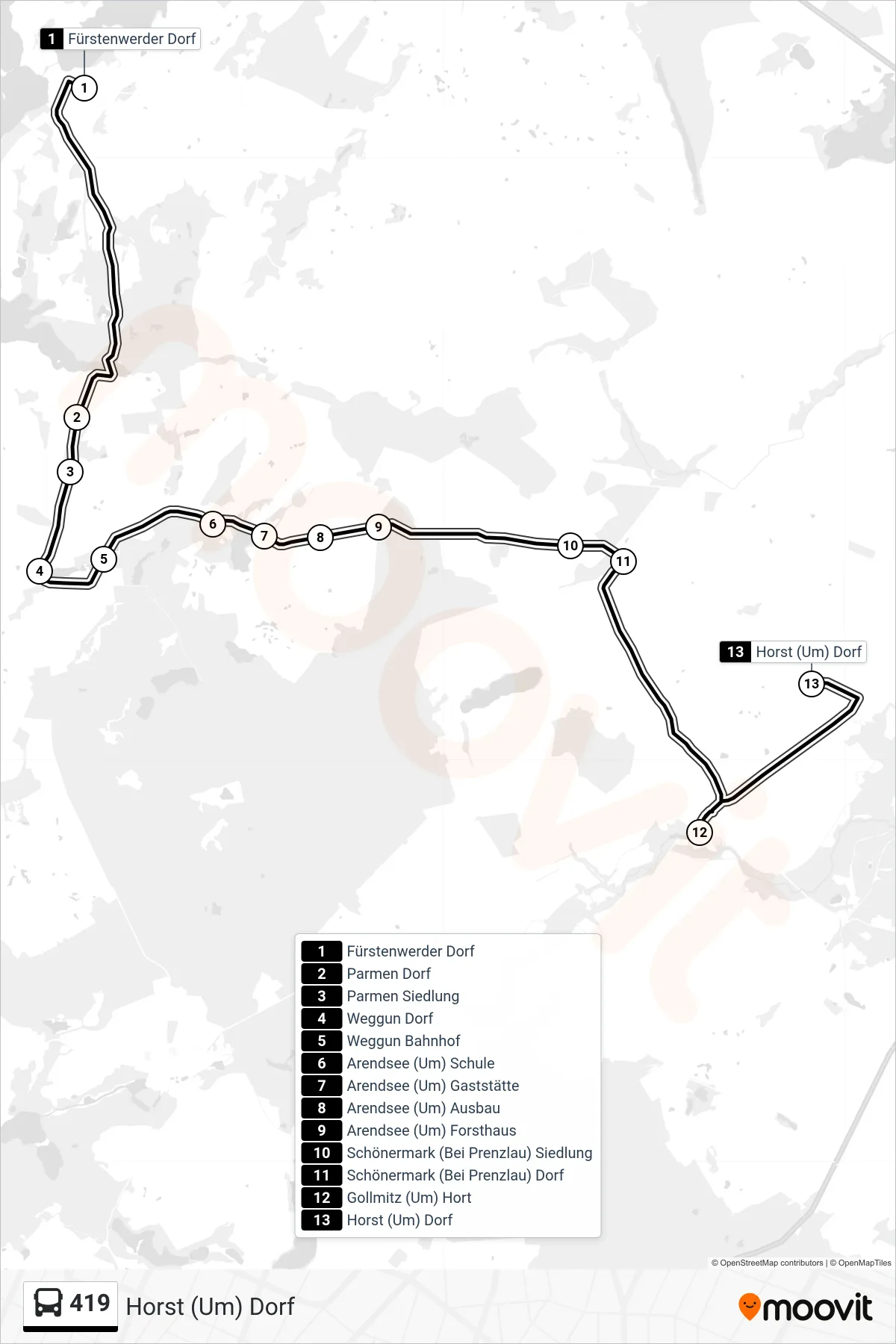 Linie 419 (Bus) Richtung Horst (Um) Dorf: Route und Haltestellen auf der Karte
