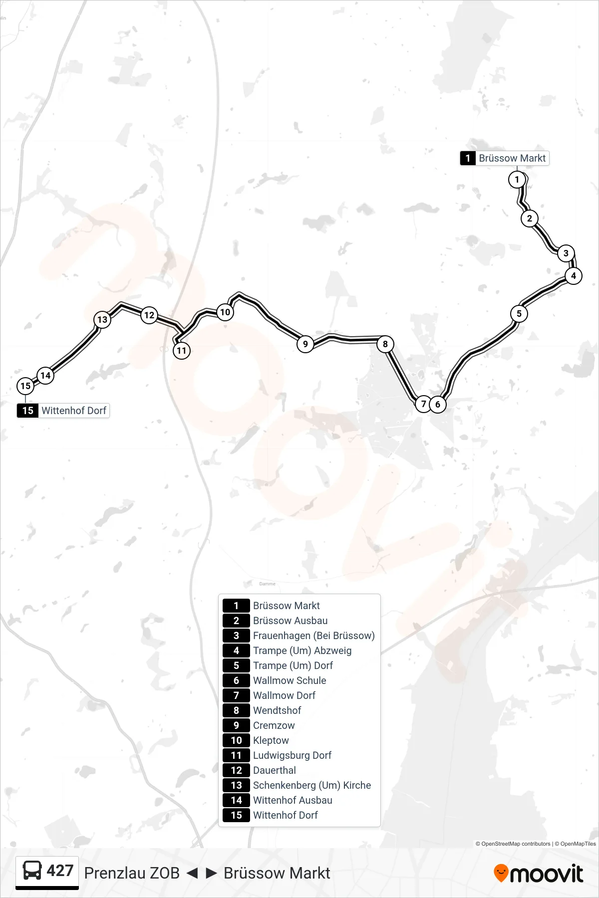 Linie 427 (Bus) Richtung Wittenhof Dorf: Route und Haltestellen auf der Karte