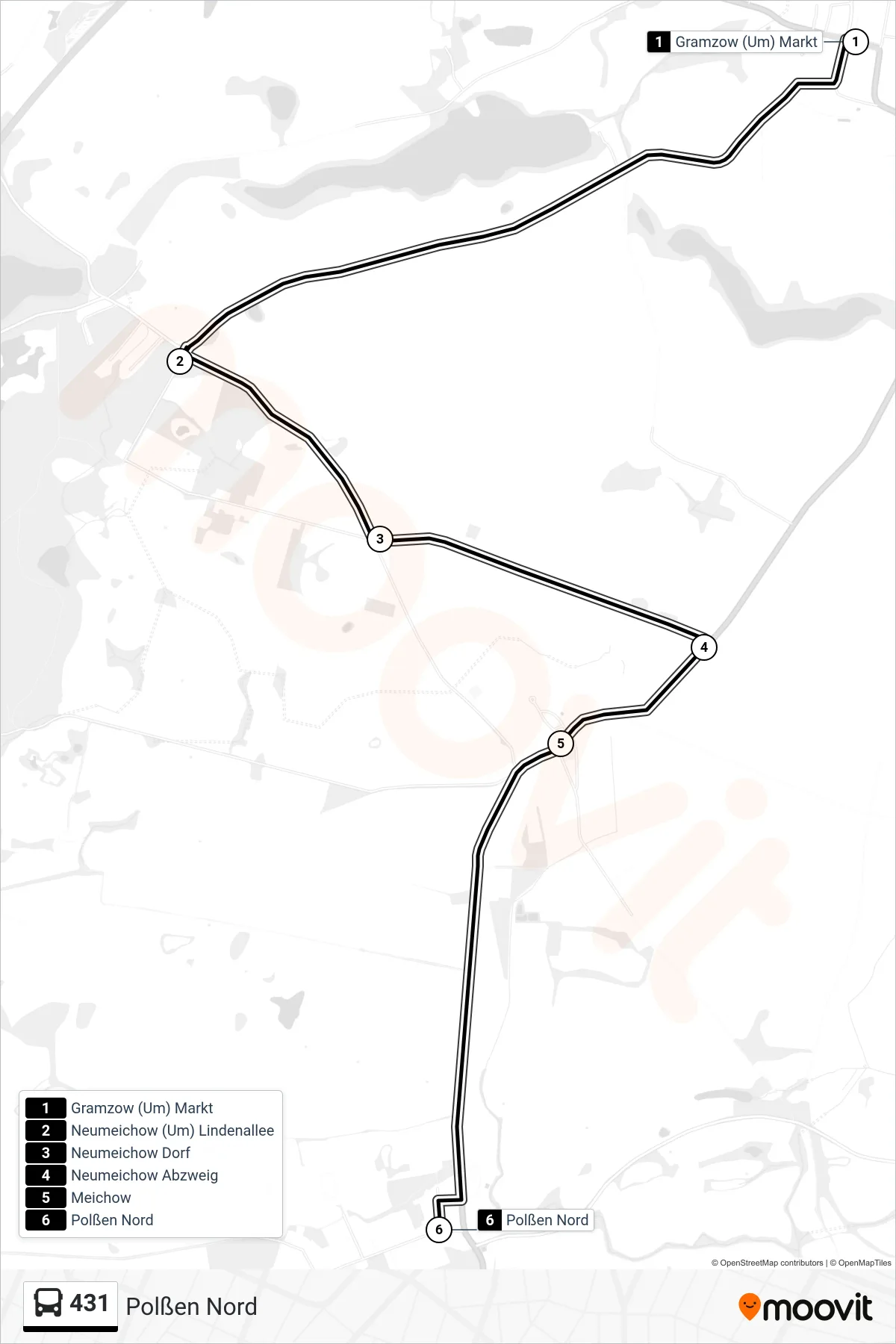 Linie 431 (Bus) Richtung Polßen Nord: Route und Haltestellen auf der Karte