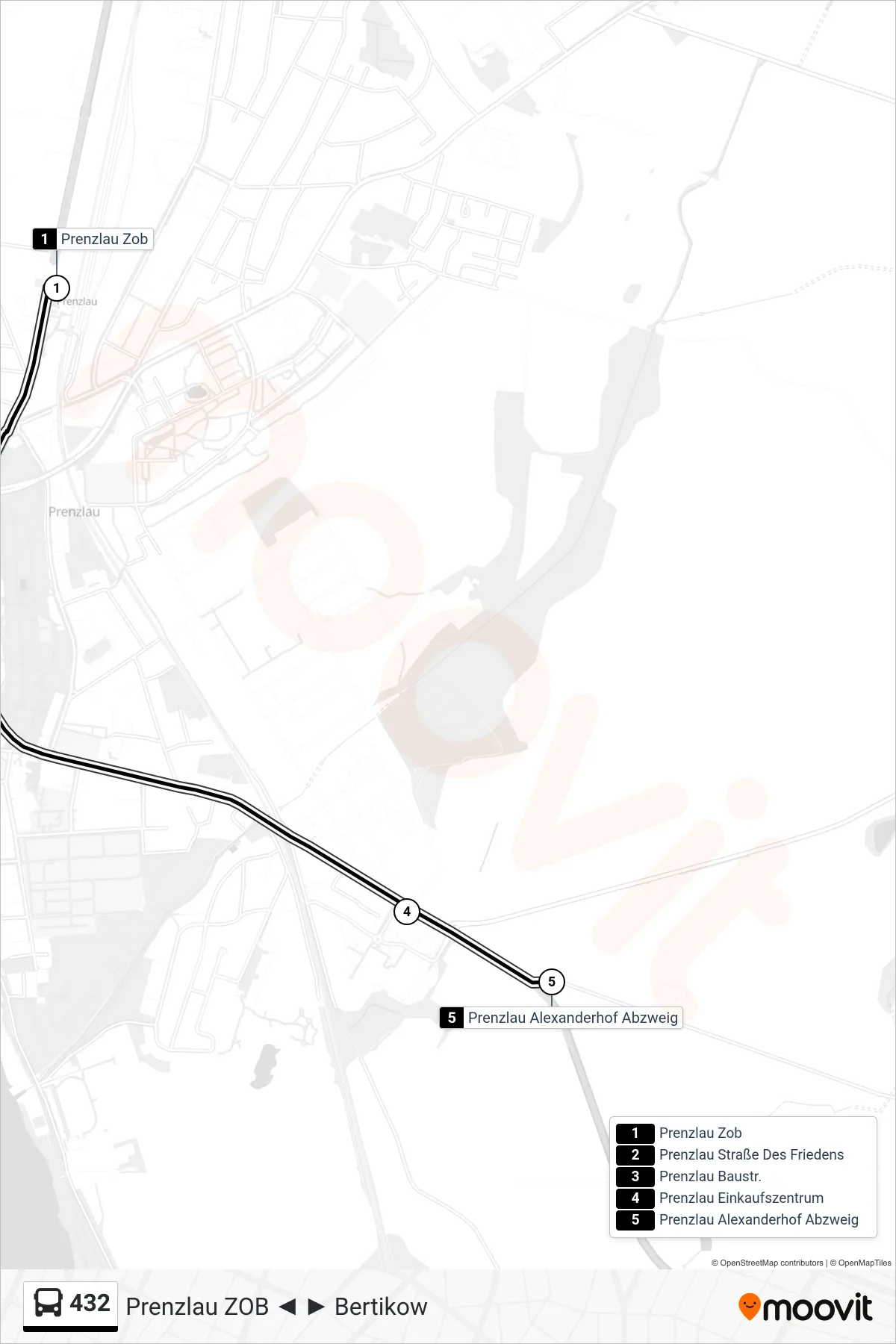 Linie 432 (Bus) Richtung Prenzlau Alexanderhof Abzweig: Route und Haltestellen auf der Karte