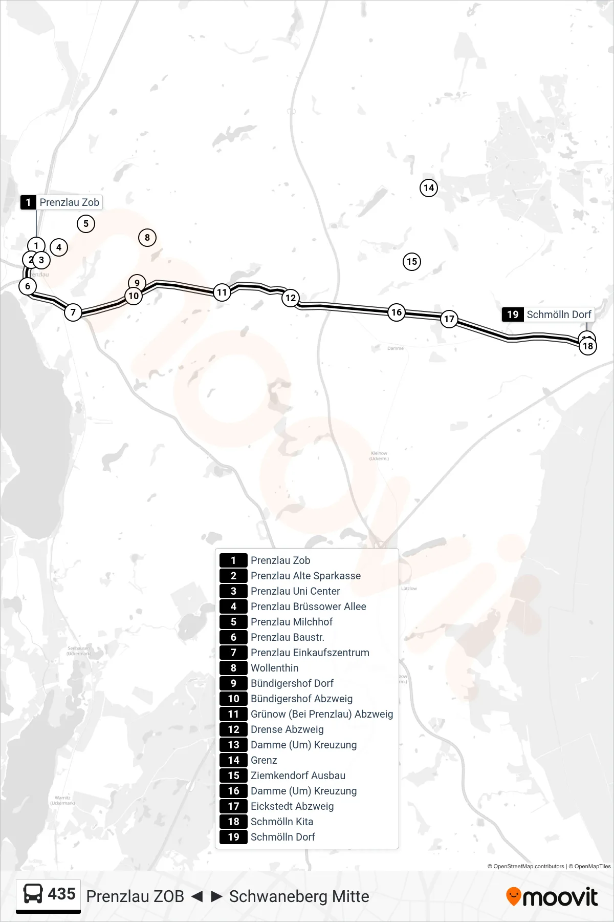 Linie 435 (Bus) Richtung Schmölln Dorf: Route und Haltestellen auf der Karte