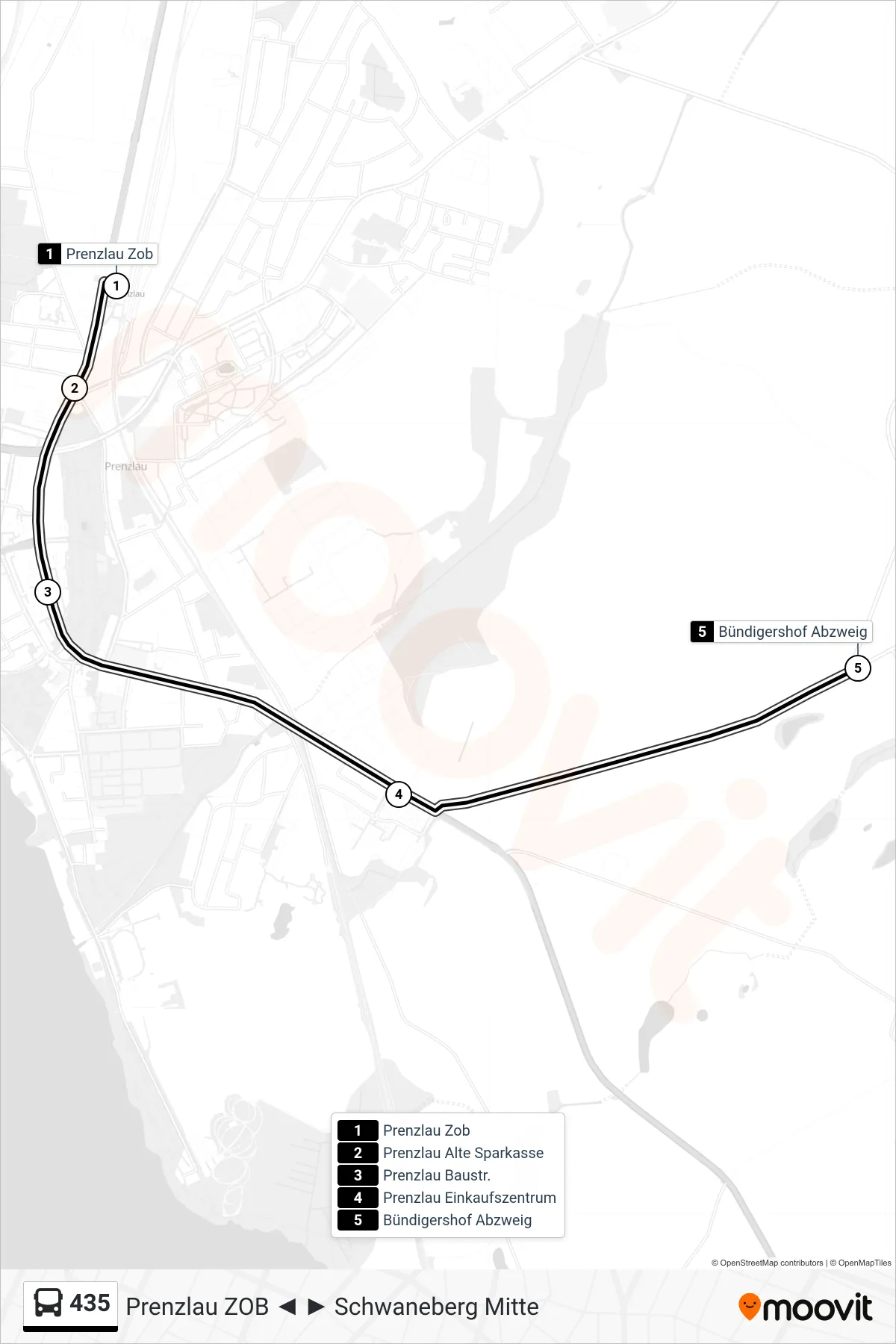 Linie 435 (Bus) Richtung Bündigershof Abzweig: Route und Haltestellen auf der Karte