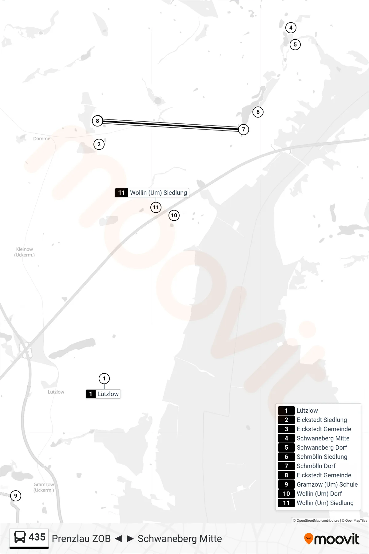 Linie 435 (Bus) Richtung Eickstedt Gemeinde: Route und Haltestellen auf der Karte