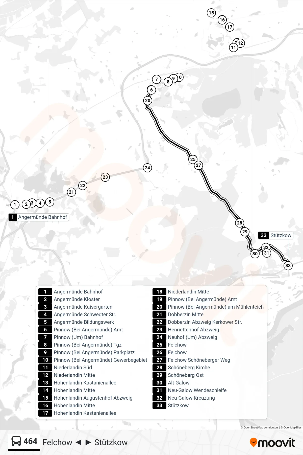 Linie 464 (Bus) Richtung Stützkow: Route und Haltestellen auf der Karte