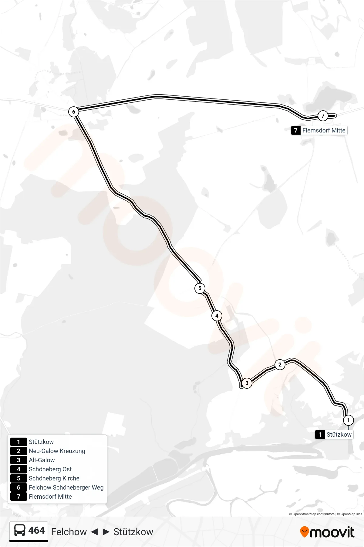 464 bus Line (Flemsdorf Mitte) route and stops on a map