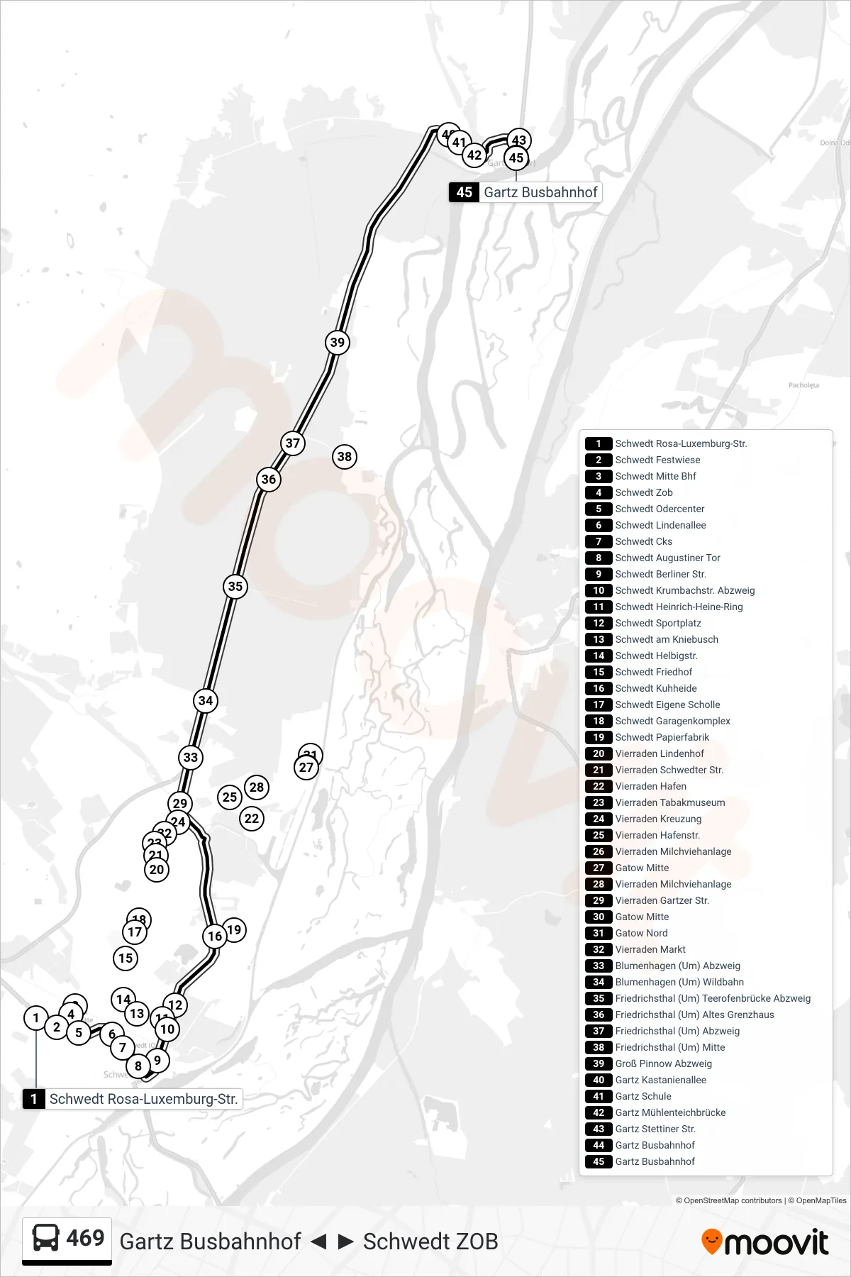 Linie 469 (Bus) Richtung Gartz Busbahnhof: Route und Haltestellen auf der Karte