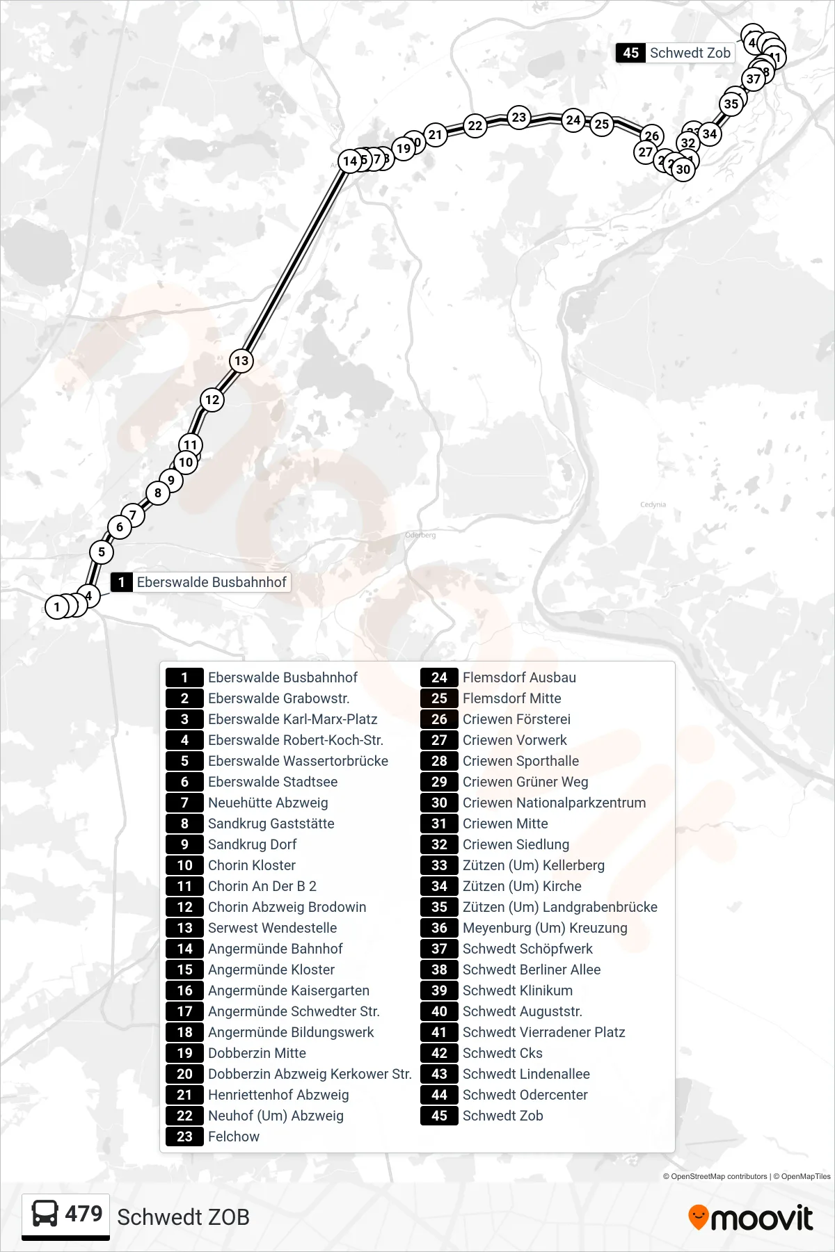 Linie 479 (Bus) Richtung Schwedt Zob: Route und Haltestellen auf der Karte