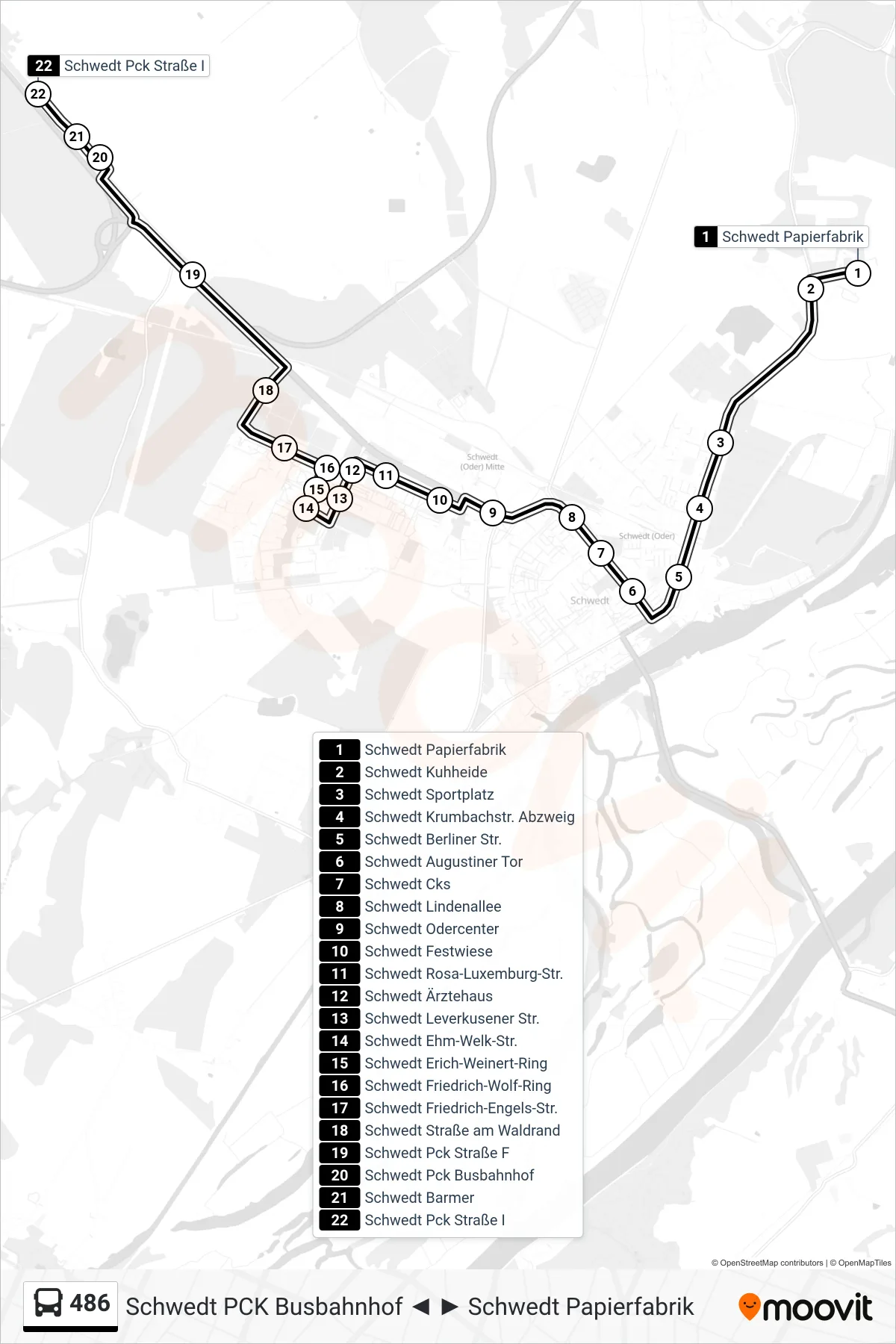 Linie 486 (Bus) Richtung Schwedt Pck Straße I: Route und Haltestellen auf der Karte