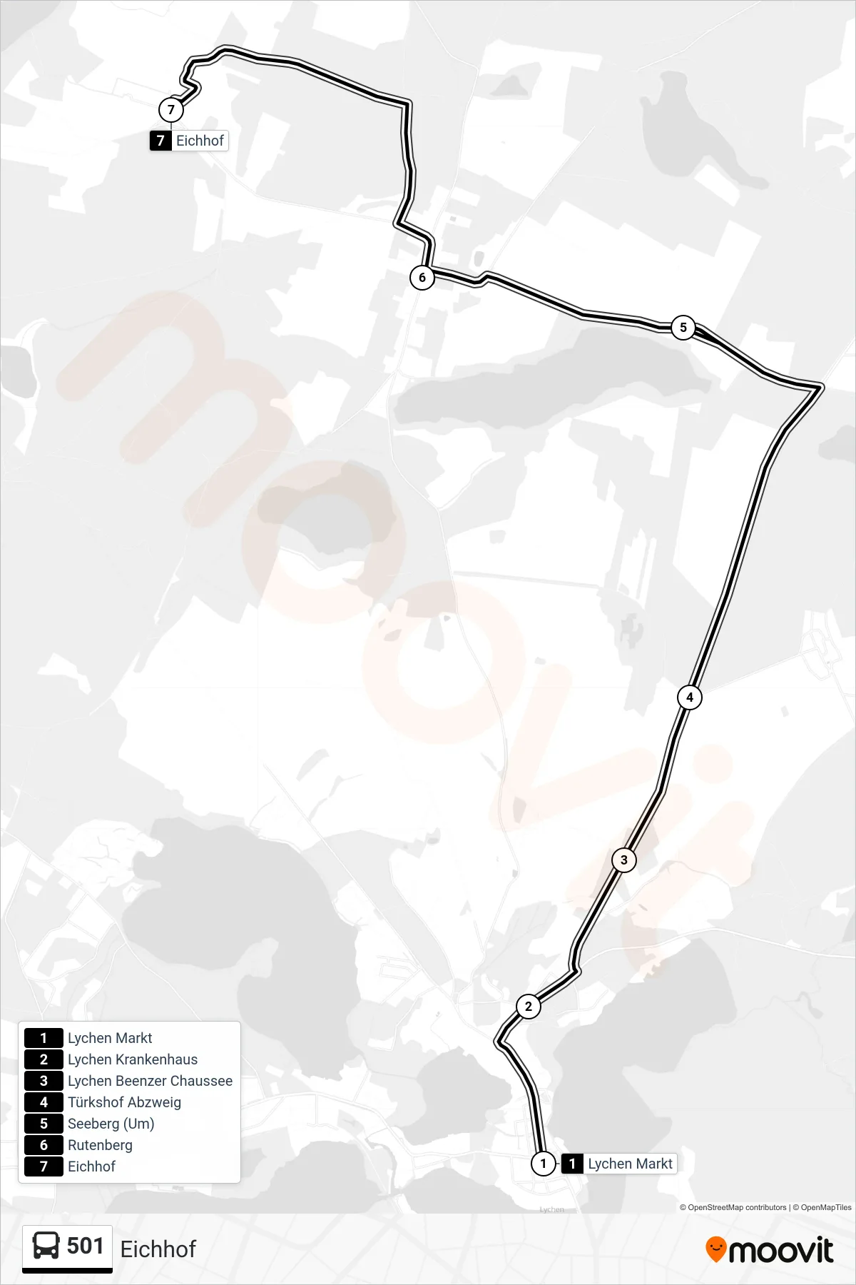 Linie 501 (Bus) Richtung Eichhof: Route und Haltestellen auf der Karte