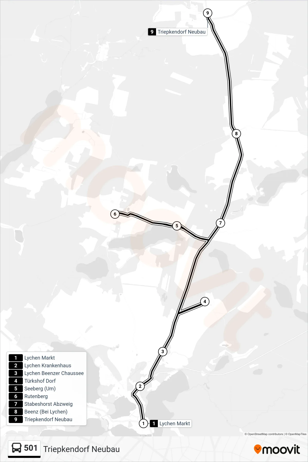 Linie 501 (Bus) Richtung Triepkendorf Neubau: Route und Haltestellen auf der Karte
