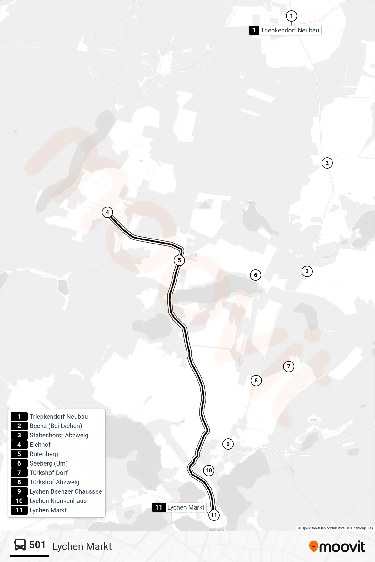 Linie 501 (Bus) Richtung Lychen Markt: Route und Haltestellen auf der Karte