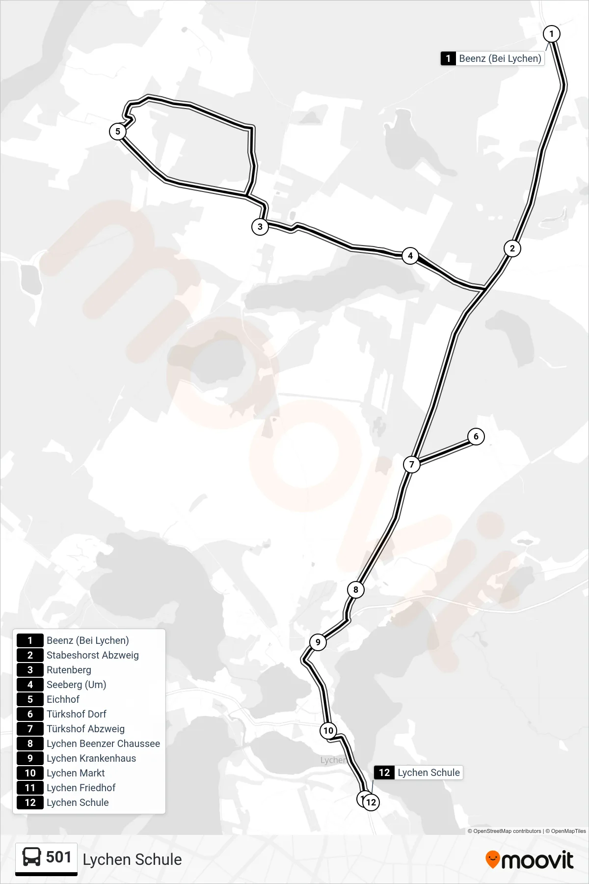 Linie 501 (Bus) Richtung Lychen Schule: Route und Haltestellen auf der Karte