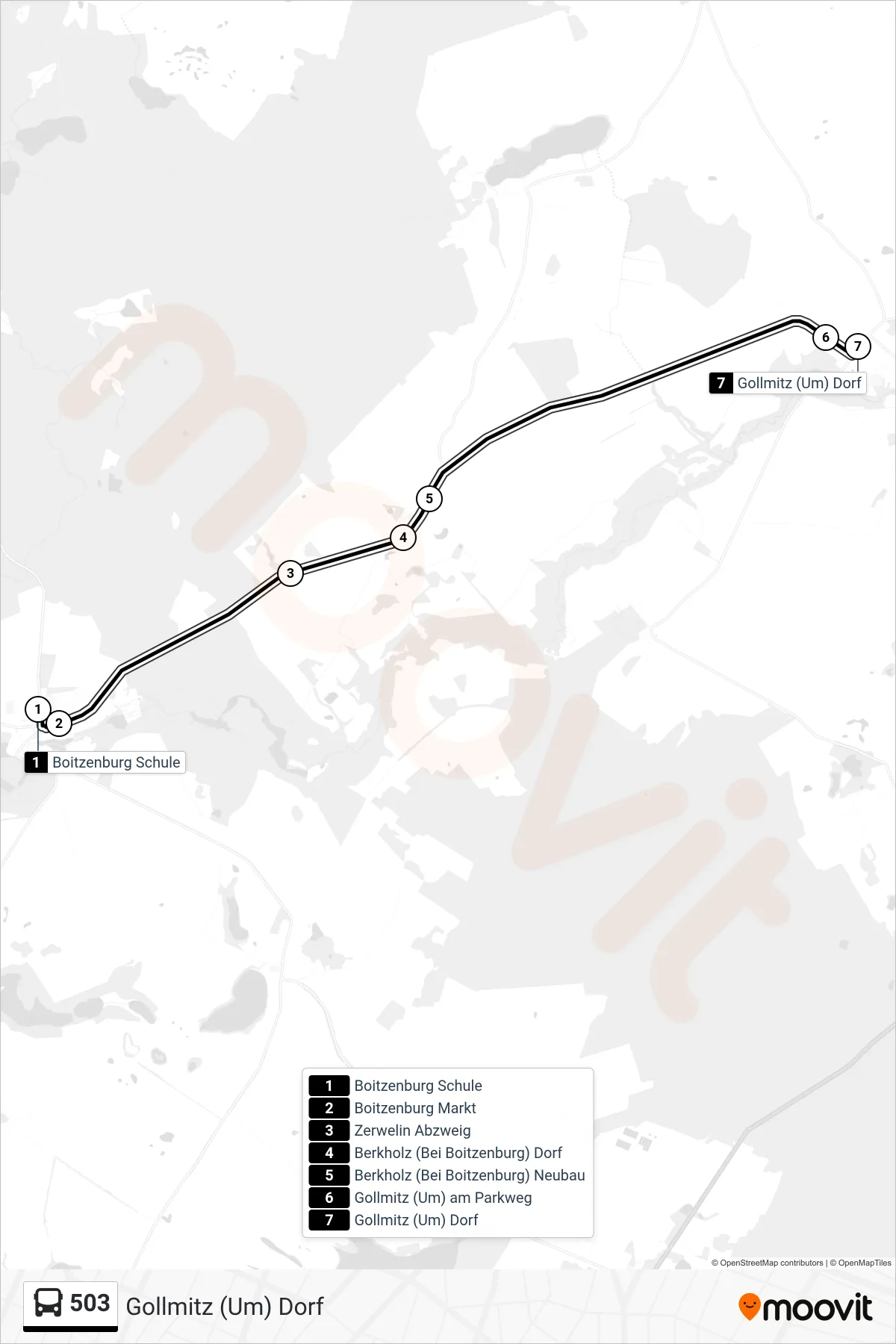 Linie 503 (Bus) Richtung Gollmitz (Um) Dorf: Route und Haltestellen auf der Karte